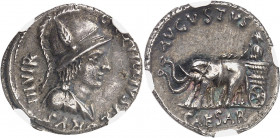 Auguste (27 av. J.-C. - 14 ap. J.-C.). Denier au nom de L. Aquilius Florus ND (19 av. J.-C.), Rome.
NGC Ch XF 4/5 2/5 scratches (5783262-002).
Av. L...