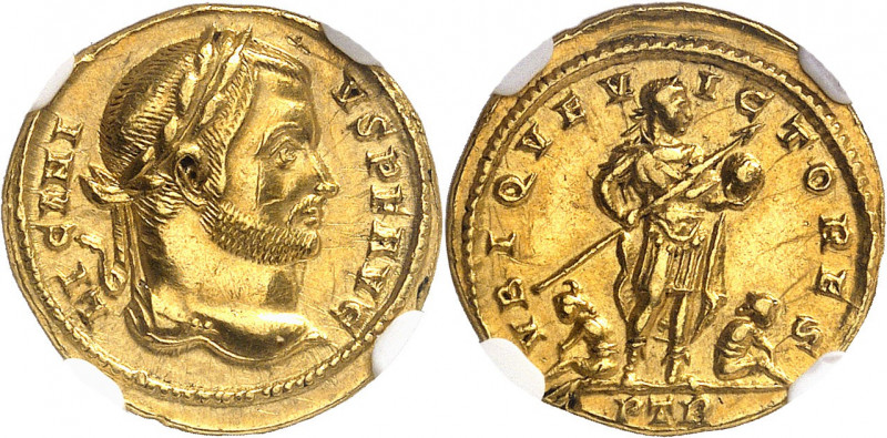 Licinius I (308 – 324). Aureus 310-313, Trèves.
NGC Ch XF 5/5 2/5 scratches ex-...