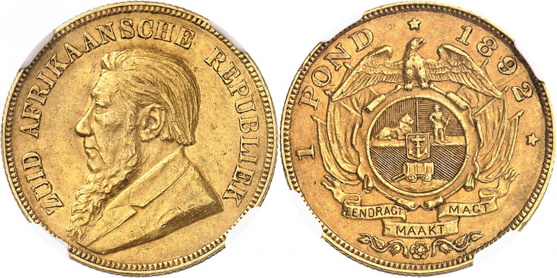 Afrique du sud (République d’). 1 pond, chariot à double timon 1892.
NGC AU 58 ...