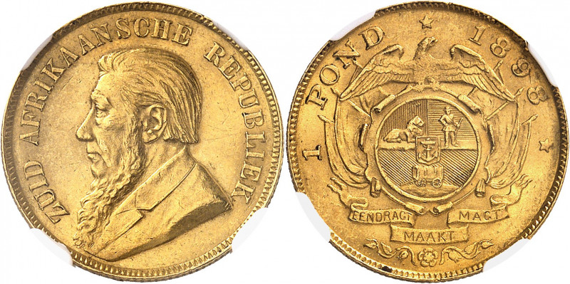 Afrique du sud (République d’). 1 pond, chariot à timon simple 1898.
NGC MS 62 ...