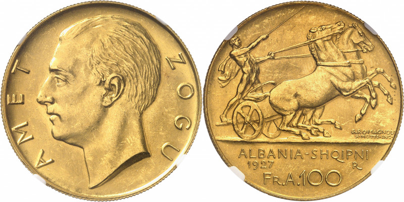 Ahmed Zogu, président (1925-1928). 100 franga (sans étoile) 1927, R, Rome.
NGC ...