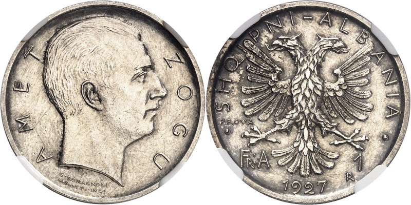 Ahmed Zogu, président (1925-1928). Essai de 1 franga ar, frappe d’épreuve 1927, ...