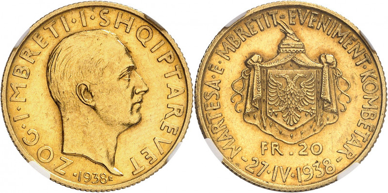 Zog Ier (1/9/1928-1939). 20 franga ari 1938, R, Rome.
NGC AU 58 (6143414-031)....