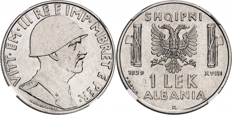 Victor-Emmanuel III (1900-1946). Essai de 1 lek, Flan bruni (PROOF) 1939 - An XV...
