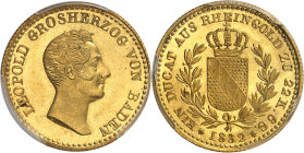 Bade, Léopold Ier (1830-1852). Ducat 1832.
PCGS MS64 (39807275).
Av. LEOPOLD GROSHERZOG VON BADEN. Tête nue à droite. 
Rv. EIN DUCAT AUS RHEINGOLD ...