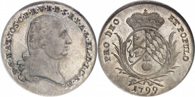 Bavière, Maximilien I (IV) Joseph (1799-1806-1825). Thaler 1799 CD, Munich.
PCGS MS64 (82668469).
Av. D. G. MAX. IOS. C. P. R. V. B. D. S. R. I. A. ...