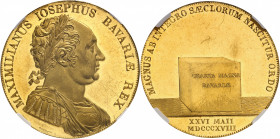 Bavière, Maximilien I (IV) Joseph (1799-1806-1825). Frappe en Or du thaler, au module de 8 ducats, pour la Constitution, aspect Flan bruni (PROOFLIKE)...