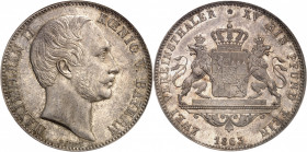 Bavière, Maximilien II (1848-1864). Double thaler 1863, Munich.
NGC MS 62 (681383-015).
Av. MAXIMILIAN II KŒNIG - VON BAYERN. Tête nue à droite, au-...
