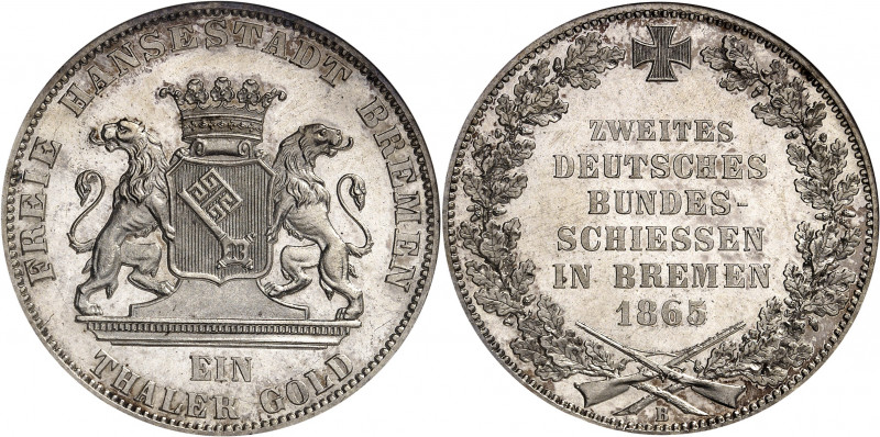 Brême (ville libre de). Thaler, 2e concours fédéral de tir de Brême 1865 B, Hano...