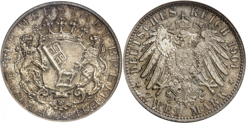 Brême (ville libre de). 2 (zwei) mark 1904, J, Hambourg.
NGC MS 67 (100434-013)...