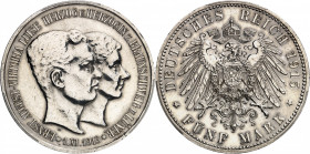 Brunswick, Ernest-Auguste (1913-1918). 5 (fünf) mark, mariage et accession au trône du Duc et de la Duchesse 1915, A, Berlin.
PCGS Genuine Cleaned-AU...
