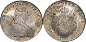 Confédération du Rhin, Charles-Théodore de Dalberg (1806-1813). Thaler 1808 BH, Francfort-sur-le-Main.
PCGS MS63 (40174666).
Av. * CARL FÜRST PRIMAS...
