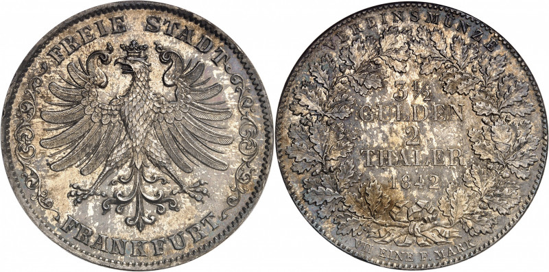 Francfort (ville libre de). 2 thalers ou 3 1/2 florins 1842, Francfort-sur-le-Ma...