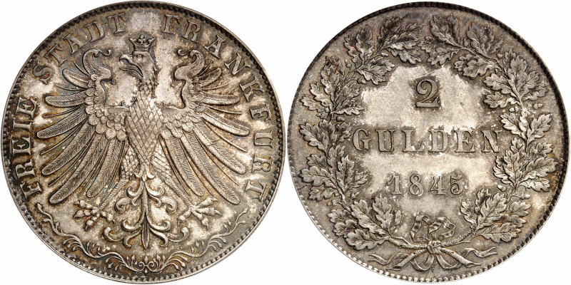 Francfort (ville libre de). 2 florins 1845, Francfort-sur-le-Main.
PCGS MS67 (2...