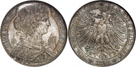 Francfort (ville libre de). Thaler 1858, Francfort-sur-le-Main.
NGC MS 66 (171509-017).
Av. FREIE STADT FRANKFURT. Allégorie laurée de la ville à dr...