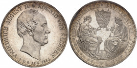 Saxe, Frédéric Auguste II (1836-1854). Double thaler commémoratif, mort du Roi le 9 août 1854 1854 F, Dresde.
PCGS MS64 (11974901).
Av. FRIEDRICH AU...