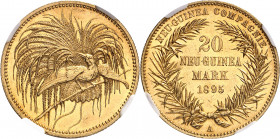 Nouvelle-Guinée allemande (1884-1919). 20 mark de Nouvelle-Guinée allemande 1895, A, Berlin.
NGC MS 64 (5784001-003).
Av. Un oiseau de paradis sur u...