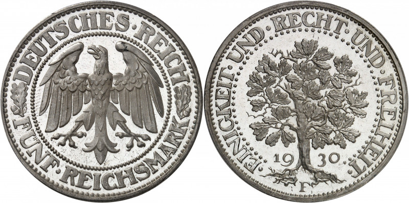 République de Weimar (Empire allemand) (1918-1933). 5 (fünf) mark, Flan bruni (P...