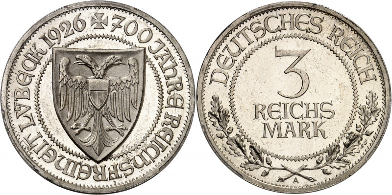 République de Weimar (Empire allemand) (1918-1933). 3 (drei) mark du 700e annive...