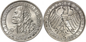 République de Weimar (Empire allemand) (1918-1933). 3 mark du 400e anniversaire de la mort de Dürer 1928, D, Munich.
PCGS MS66 (42323032).
Av. * ALB...