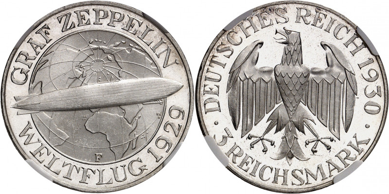 République de Weimar (Empire allemand) (1918-1933). 3 mark Zeppelin, Flan bruni ...