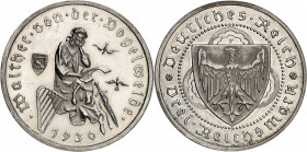 République de Weimar (Empire allemand) (1918-1933). 3 (drei) mark du 700e anniversaire de la mort de Walther von der Vogelweide 1930, F, Stuttgart.
P...