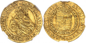 Matthias Ier de Habsbourg (1608-1612-1619). Ducat 1610, Vienne.
NGC AU DETAILS REMOVED FROM JEWELRY (5783257-018).
Av. MATTHIAS II. D: G. HVNG - ET....