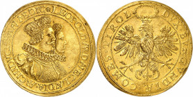 Léopold Ier (1618–1632). Module de 7 1/2 ducats, mariage de Léopold et Claudia de Médicis ND (1626), Hall.
NGC AU 55 (5788040-002).
Av. * LEOPOLD. A...