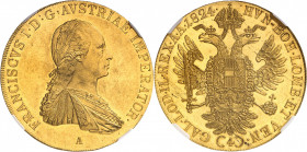 François Ier (1792-1835). 4 ducats 1824, A, Vienne.
NGC UNC DETAILS BENT (5785797-012).
Av. FRANCISCVS I. D: G. AVSTRIAE IMPERATOR. Buste lauré, dra...