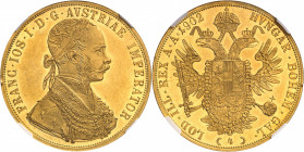 François-Joseph Ier (1848-1916). 4 ducats, aspect Flan bruni (PROOFLIKE) 1902, Vienne.
NGC MS 61 PL (5785796-086).
Av. FRANC. IOS. I. D. G. AVSTRIAE...