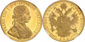 François-Joseph Ier (1848-1916). 4 ducats 1914, Vienne.
NGC MS 64 (5784009-066).
Av. FRANC. IOS. I. D. G. AVSTRIAE IMPERATOR. Buste à droite, la têt...