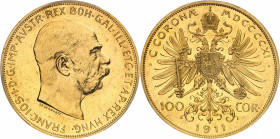François-Joseph Ier (1848-1916). 100 corona 1911, Vienne.
PCGS Genuine Cleaned-UNC Detail (44031061).
Av. FRANC. IOS. I. D. G. IMP. AVSTR. REX BOH. ...