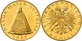 République (1918-1938). 100 schilling MAGNA MATER 1937, Vienne.
Av. MAGNA. MATER. AUSTRIAE. La Vierge de Mariazell de face, au-dessous (date). 
Rv. ...