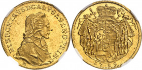 Salzbourg (évêché de), Jérôme de Colloredo (1772-1803). Ducat 1789 M, Vienne.
NGC MS 62 (5783257-006).
Av. HIERONYMVS D: G. A. &. P. S. A. S. L. N. ...
