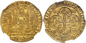Flandres (comté de), Louis de Male (1346-1384). Écu d’or à la chaise ND (1346-1384), Gand ou Malines.
NGC MS 64 (5783257-041).
Av. + LVDOVICVS: DEIx...