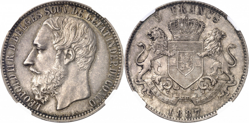 Congo, Léopold II (1885-1908). 5 francs 1887, Bruxelles.
NGC MS 66 (5784009-090...