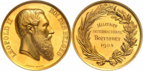 Léopold II (1865-1909). Médaille d’Or, Premier prix du concours d’équitation complet militaire de Boitsfort 1905, Bruxelles.
NGC MS 61 (5784007-001)....