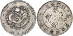 Empire de Chine, Guangxu (Kwang Hsu) (1875-1908), province de Jiangnan (kiangnan). Dollar (7 mace et 2 candareens) ND (1905) SY, Nanking.
PCGS Genuin...