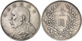 République de Chine (1912-1949). Dollar, Yuan Shikai An 3 (1914).
PCGS Genuine Cleaned-AU Detail (43192268).
Av. Légende en caractères chinois. Bust...