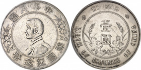 République de Chine (1912-1949). Dollar, Sun Yat-Sen, naissance de la République de Chine ND (1927).
PCGS Genuine Cleaned-AU Detail (43192263).
Av. ...