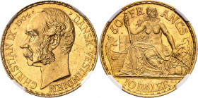 Indes occidentales danoises, Christian IX (1863-1906). 50 francs / 10 daler 1904, Copenhague.
NGC MS 63 (5960253-001).
Av. CHRISTIAN IX (date) DANSK...