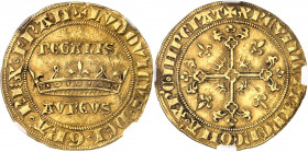 Louis IX dit Saint Louis (1245-1270). Royal d’Or à la couronne d’épines, variété dite “royal d’Or de Noyon” ND (c.1270).
NGC AU 55 (Louis X) (3734986...