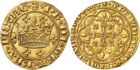 Philippe VI (1328-1350). Couronne d’or ND (1340).
PCGS MS63 (44786917).
Av. + xPHx DIx GRAx REXx FRANCx. Couronne royale entourée de six lis. 
Rv. ...