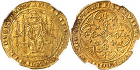 Philippe VI (1328-1350). Chaise d’or ND (1346).
NGC MS 66 (5783258-007).
Av. + PHILIPPVS: DEI: GRACIA: FRANCORVM: REX. Le Roi assis dans une stalle ...