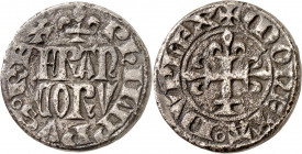 Philippe VI (1328-1350). Piéfort de billon du double parisis, 4e type, 2e émission ND (21 août 1350).
Av. PHILIPPVS° REX. Dans le champ, FRAN/CORV en...