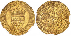 Charles VI (1380-1422). Écu d’or à la couronne, 2e émission ND (1388-1389), Paris.
NGC MS 62 (5783257-015).
Av. + KAROLVSx DEIx GRACIAx FRANCORVMx R...