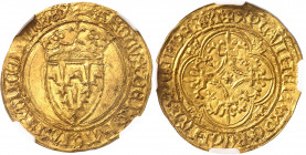 Charles VI (1380-1422). Écu d’or à la couronne, 5e émission ND (1411-1419), Saint-Lô.
NGC MS 64 (5781033-105).
Av. + KAROLVSx DEIx GRACIAx FRANCORVM...