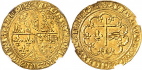 Henri VI d'Angleterre (1422-1453). Salut d’or 2e émission ND (1422), couronne, Paris.
NGC MS 63 (5785098-027).
Av. (atelier) HENRICVS: DEI: GRA: FRA...