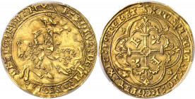 Charles VII (1422-1461). Franc à cheval ND (c.1424), Montpellier.
PCGS AU55 (44037520).
Av. KAROLVS: D - EI: GRACIA: - FRACORVM: REX. Le Roi à cheva...