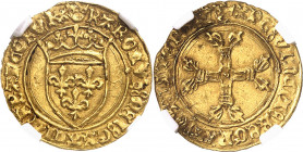Charles VII (1422-1461). Demi-écu d’or à la couronne, 6e émission ND (1450), Tours.
NGC MS 63 (5783257-043).
Av. (couronnelle) KAROLVS: DEI: GRACIA:...